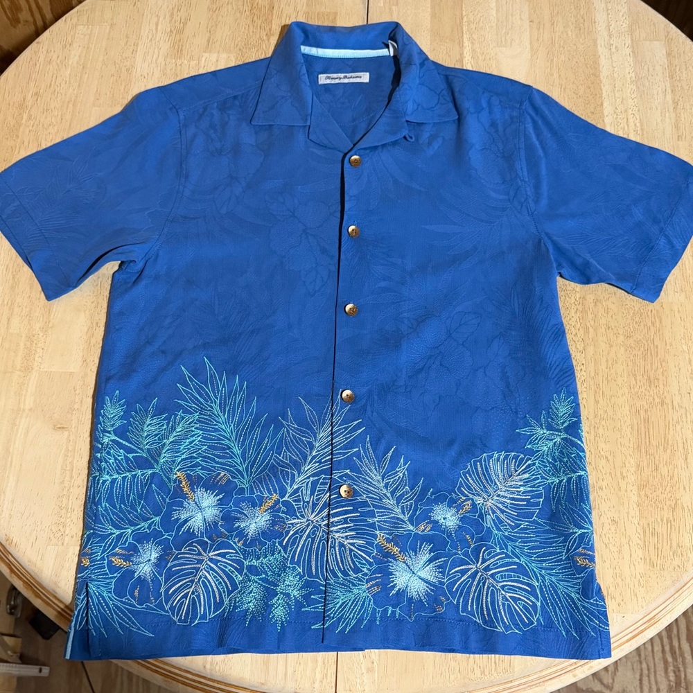 Tommy Bahama Royal Blue Hawaiian Silk Embroidered Shirt - Men’s Small